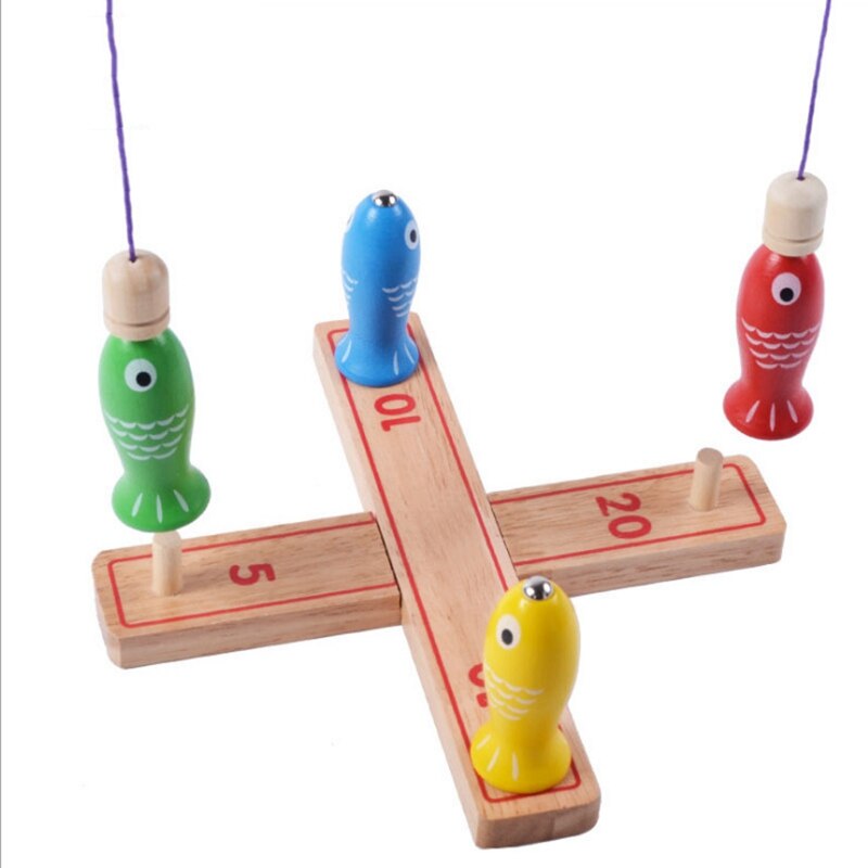 2 in 1 Wooden Multifunctional Toy Magnetic Fishing Game Board Throwing Ring Game Toy