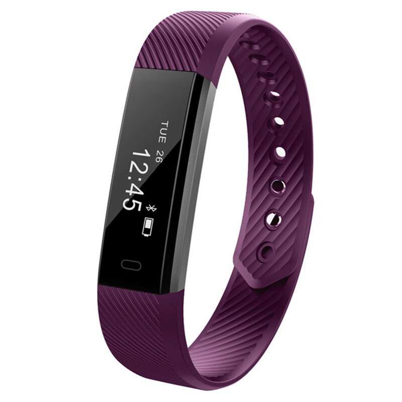 ID115 Smart Bracelet Fitness Tracker Step Counter Activity Monitor Band Alarm Clock Vibration Wristband for iphone Android phone: Purple