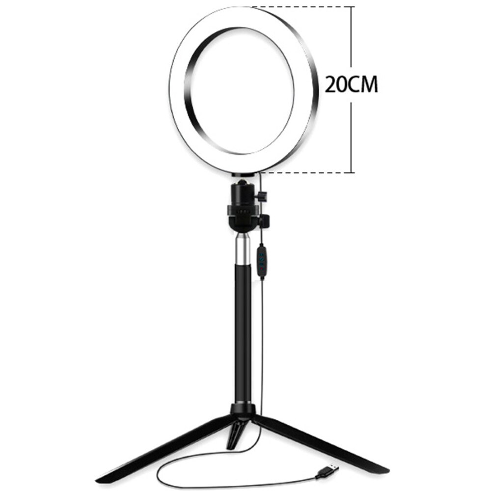 6/8/10inch Mini LED Video Ring Light Lamp Dimmable 3 Lighting Modes USB w/ Tripod Stand Remote Shutter for Network Selfie Makeup: 8inch