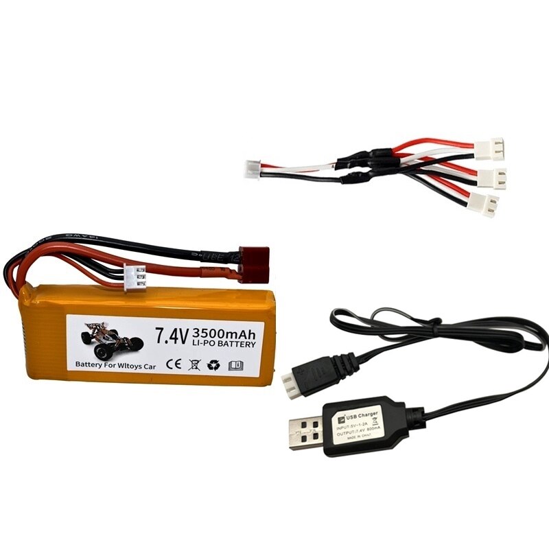 Ensembles de chargeur de batterie Lipo 7,4 V 3500 mAh pour Wltoys 144001 124016 124017 144002 Batterie de voiture 2s 7.4v pour voiture Wltoys 12428 12423 RC: Black