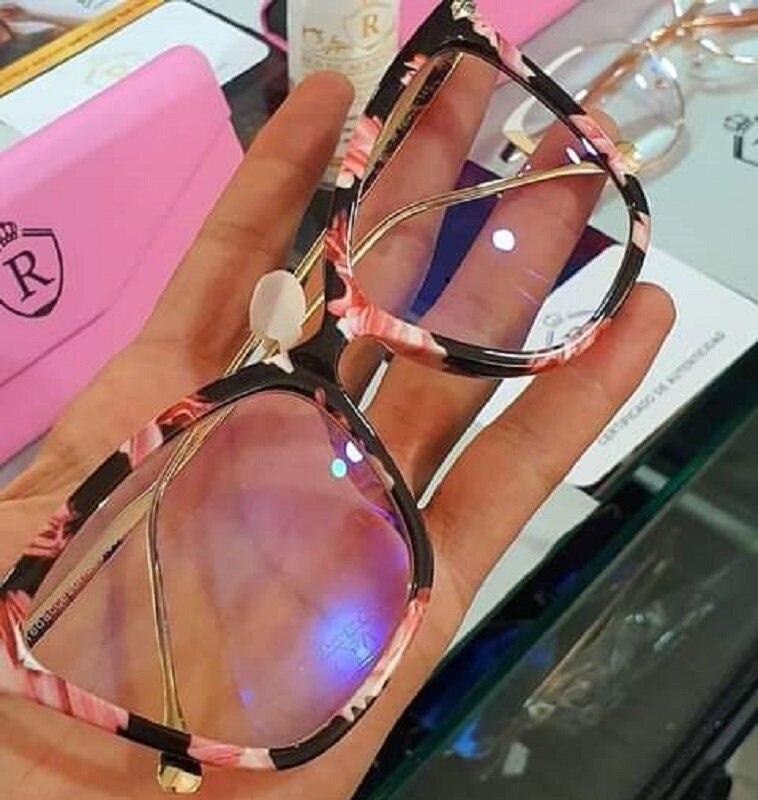 Retro brillestel kvinder katteøje briller store gennemsigtige klare briller stel til kvinder metal ben: Blomst trykt