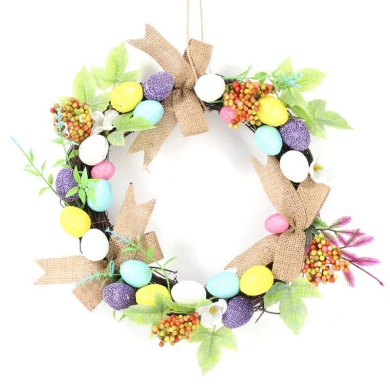 Corona de huevos de Pascua para decoración de puerta delantera, Cruz de ratán Natural, Primavera, boda, adorno de pared para puerta, 2022
