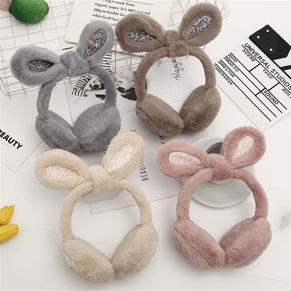 Women Lovely Ear Muffs Ear Warmer Cute Rabbit Ear Winter Headband Sequins Thermal Plush Lovely Ear Muffs