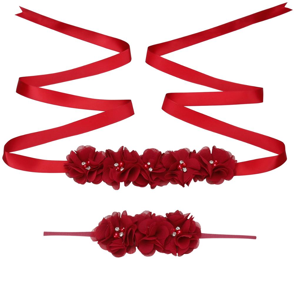 Nuevos cinturones de flores de cinta de seda cinturones de fajín de señora niña con niños Chiffon flor diadema accesorios de boda decoraciones