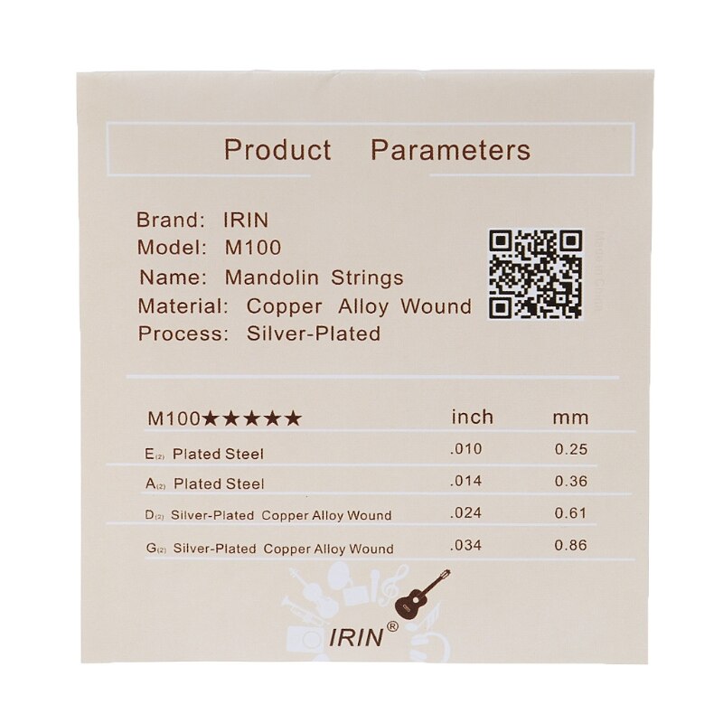 8pcs/set M100 Mandolin String Steel Silver-Plated Copper Alloy Wound (.010-.034) RXBB