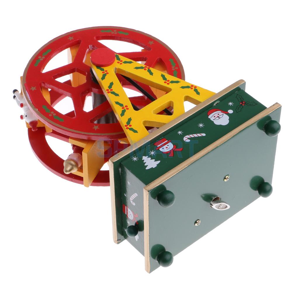 Christmas Music Box Xmas Mini Ferris Wheel Musical Toy Clockwork Ornaments Party Decor Xmas Sownman Bear Pattern Round