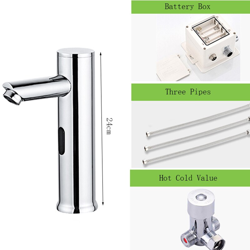 Brass Chrome Smart Sensor Basin Faucet Bathroom Faucet Automatic Sensor Faucet Cold Mixer Crane Bathroom Faucet Taps: 24cm-Chrome