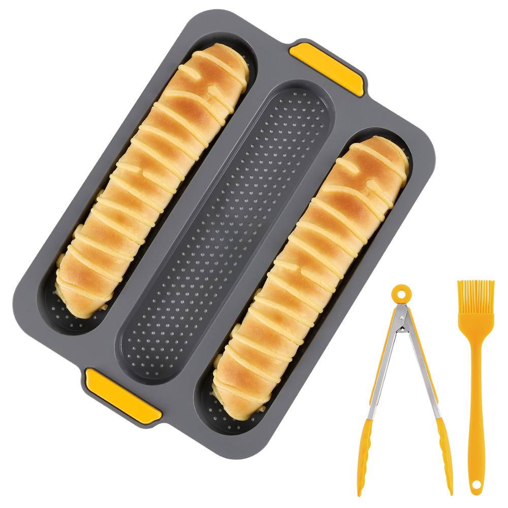 Silicone French Bread Baking Mold Set Bread Wave Baking Tray Practical Cake Baguette Mold Pans 3 Groove Waves Bread Baking Tools