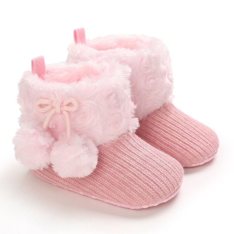 Baby Boy Girl Cotton Ball Boots Shoes Solid Color Anti-Slip Prewalker Cotton Boots Warm Soft Snow Shoes Winter for Kids Toddle: Pink / 11cm