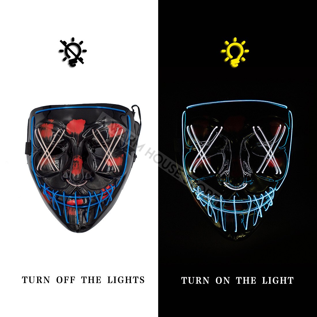 Led Mask Halloween Party Masque Masquerade Masks Neon Maske Light Glow In The Dark Mascara Horror Maska Glowing Masker Purge: blue and white