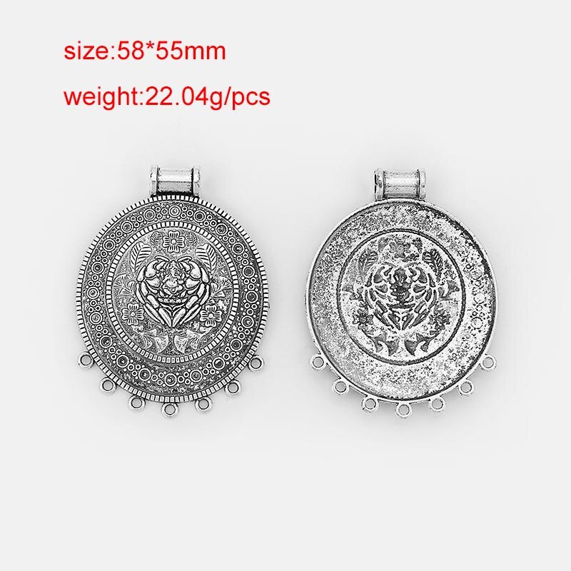 2pcs Ethnic Large Pendant Jewelry Embossed Flower Boho Bohemia Necklace Pendant Connector For Tassel Pendant Jewelry Findings: 8