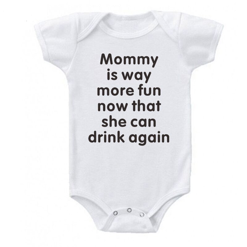 Newborn Baby Boy Girl Short Sleeve Romper Letter Print Mommy Is Way More Fun Drink Cotton Baby Clothes Summer Baby Clothing: White / 18M