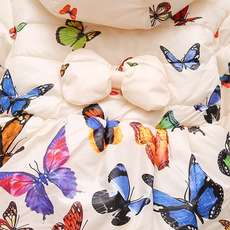 Autumn Winter Toddler Baby Girls Coat Children Kids Cotton Warm Jacket Girls Butterfly Print Hooded Children Cotton Jacket