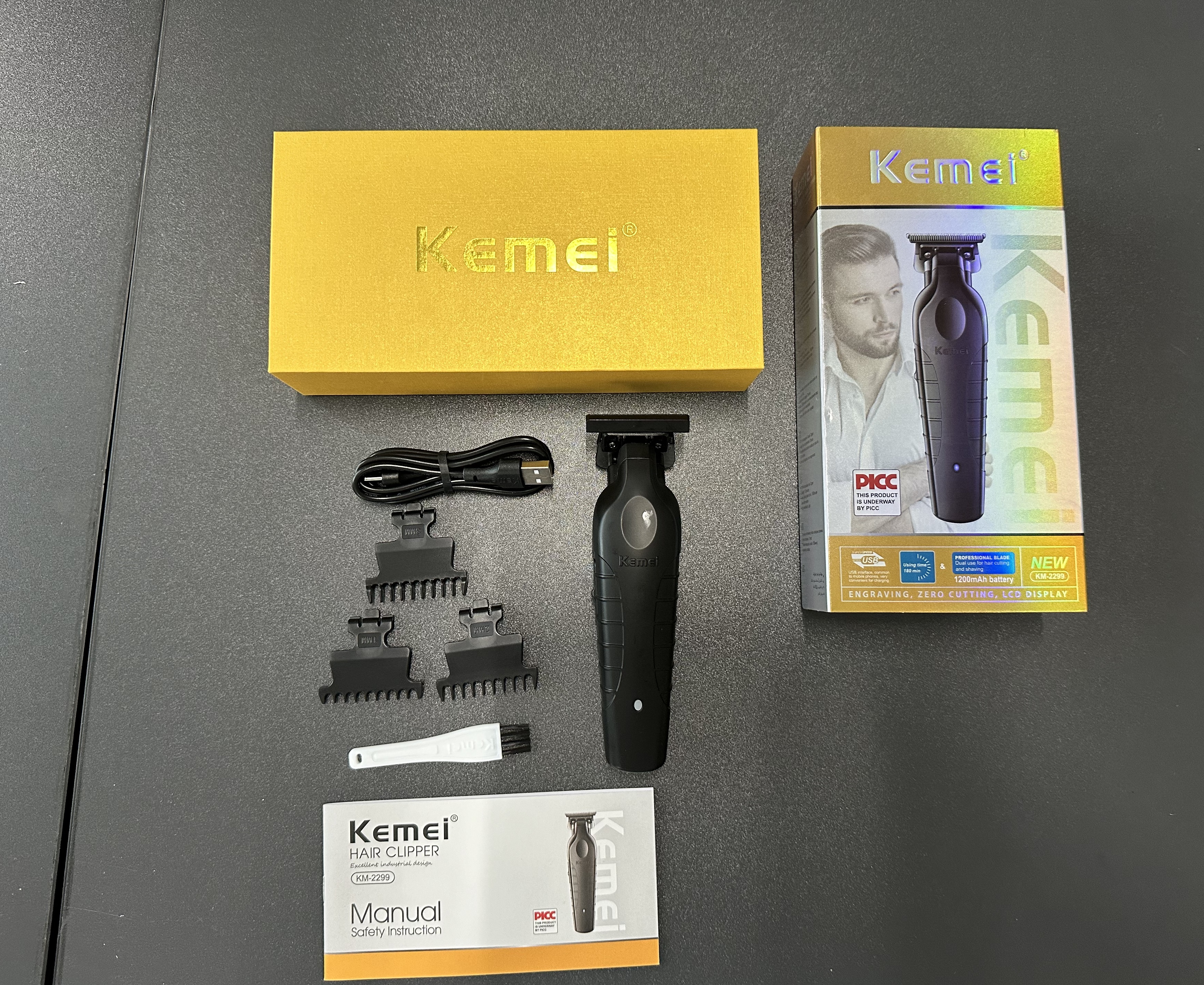 USB Fast charging Barber Machine Blades Hair Cutter Kemei km-2299 1200MA Rechargeable Cordless Hair Trimmer