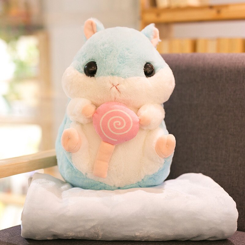 40cm hamster leksak söt hamster plysch med filt 3 in 1 multifunktionell djurkudde hamster hand varm mjuk docka unge