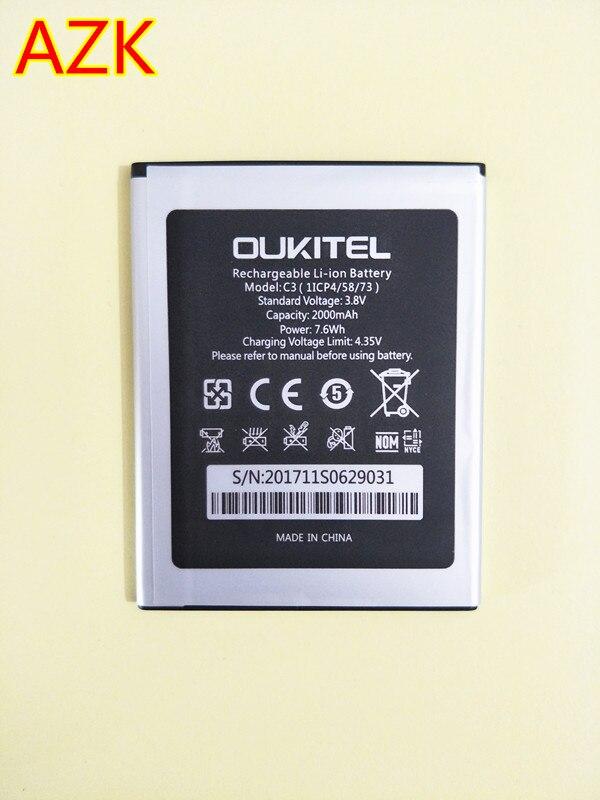 AZK 1 PCS 2000 mAh batterij Voor Oukitel C3 telefoon Batterij + tracking nummer