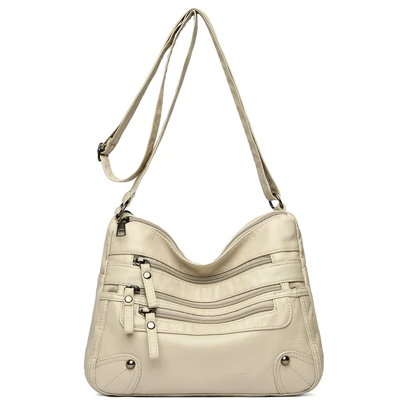 Sac à bandoulière double couche en cuir souple pour femme, coréen, grande capacité, à la et polyvalent, , commpiedmont: Ivoire