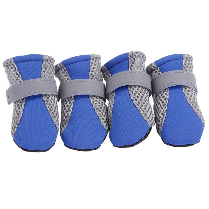 Comfortable Breathable Dog Shoes Anti-slip Pet Boots Paw Protector Reflective Straps Dog Teddy Cute Breathable Net Shoes: Blue / L