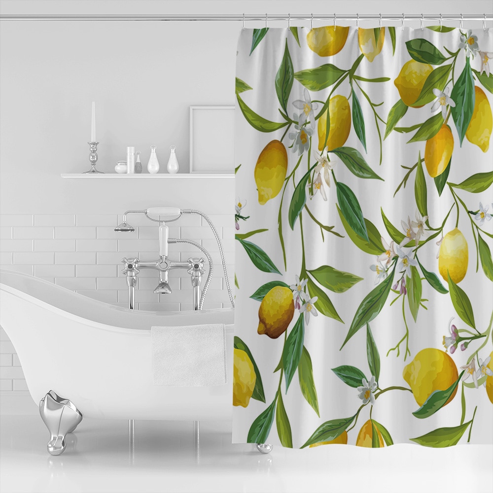 Moderne Gordijn Plant Citroen Bloemen Gedrukt Badkamer Douchegordijn Badkamer Decor Waterdichte Stof Douchegordijn