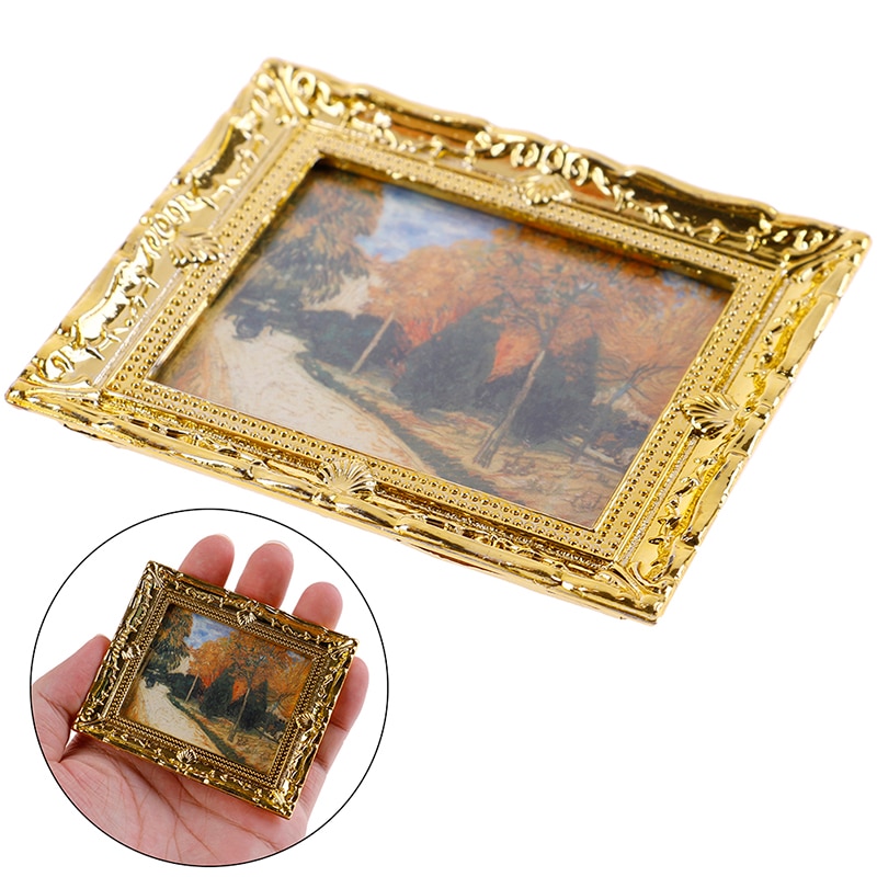 1 Pc Diy Dollhouse Mini Oil Painting Dollshouse Miniature 1:12 Miniature Furniture Doll House Resin Picture Frame
