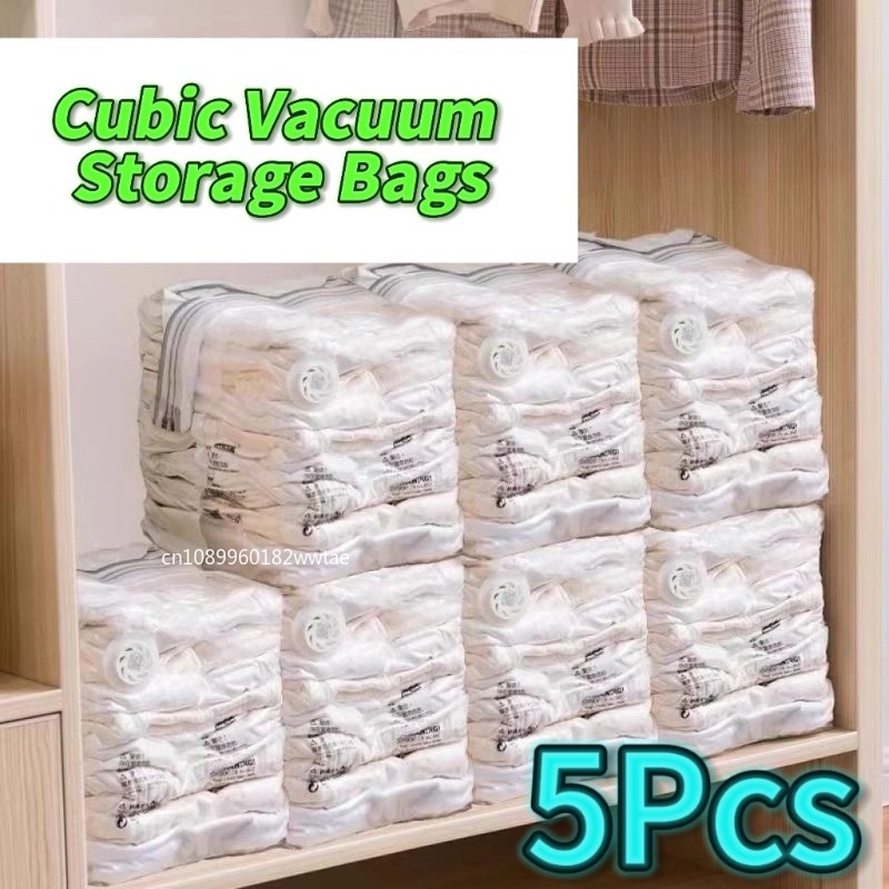 Bolsas de almacenamiento al vacío cúbicas, bolsas de plástico grandes para guardar ropa, edredón, mantas, bolsa vacía de compresión, 1-5 uds.
