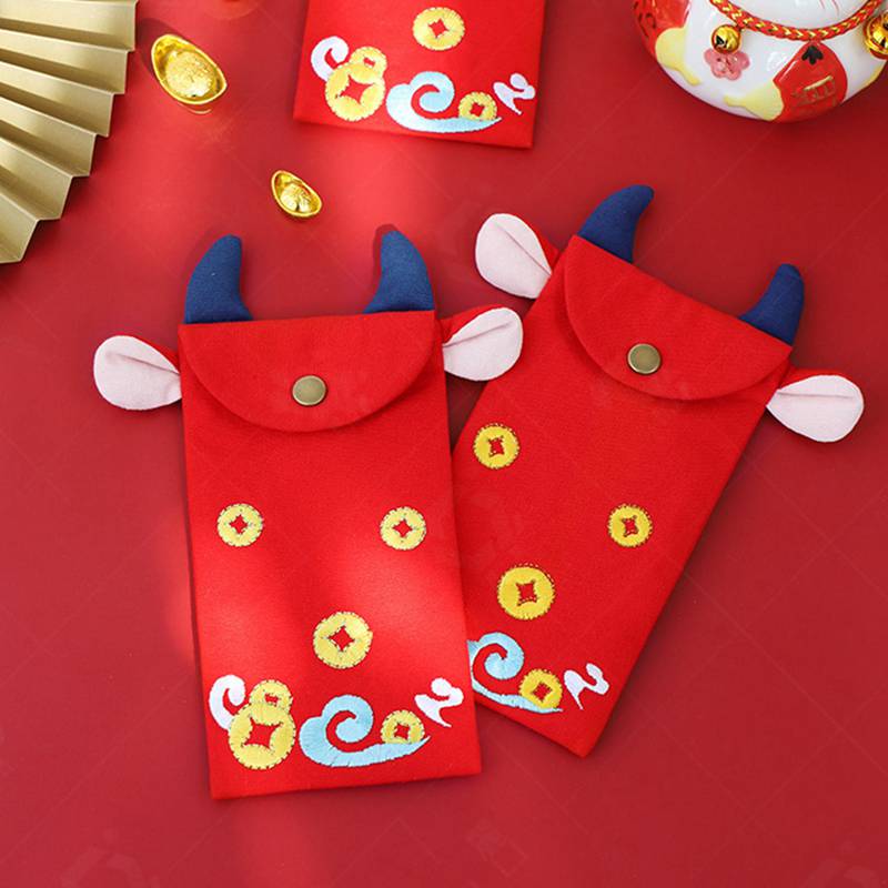 enveloppe rouge brodée en forme de taureau nouvel an enveloppe rouge tissu paquet rouge nouvel an chinois paquet rouge