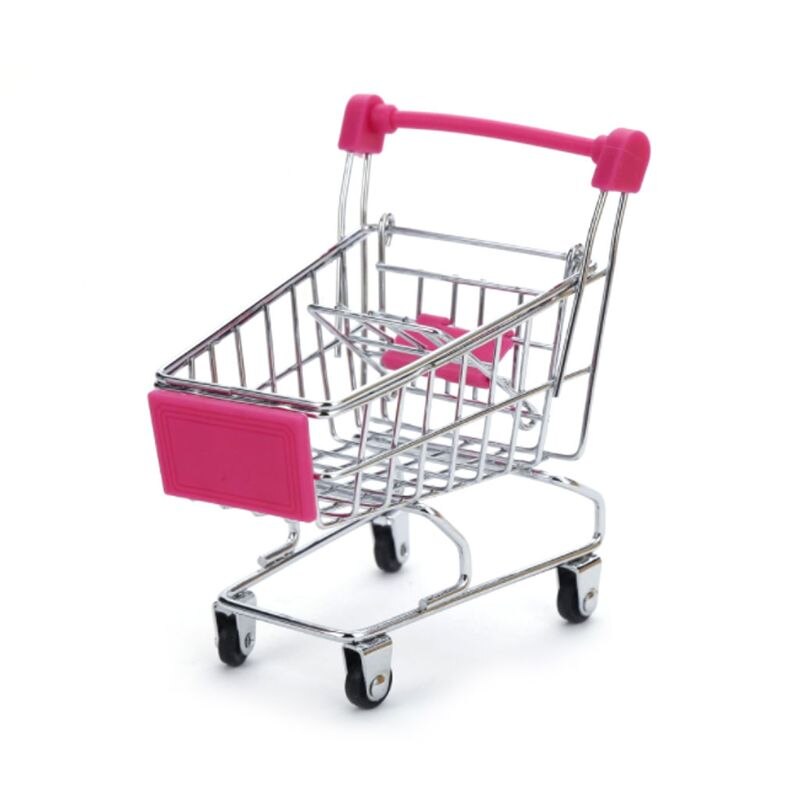 Mini Supermarket Hand Trolley Shopping Utility Cart Storage Basket Pretend Kids