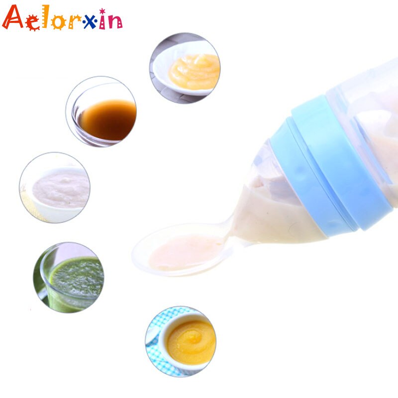Biberon en Silicone de sécurité de 120ML, avec cuillère, pour complément alimentaire, riz, céréales, cuillère à presser, lait, tasse