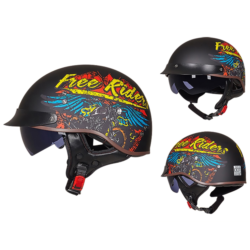 Retro Helmets For Motorcycle Capacete De Moto Helmet Vintage Street Touring Scooter Half Helmet Built In Visor DOT Certification: Khaki / M