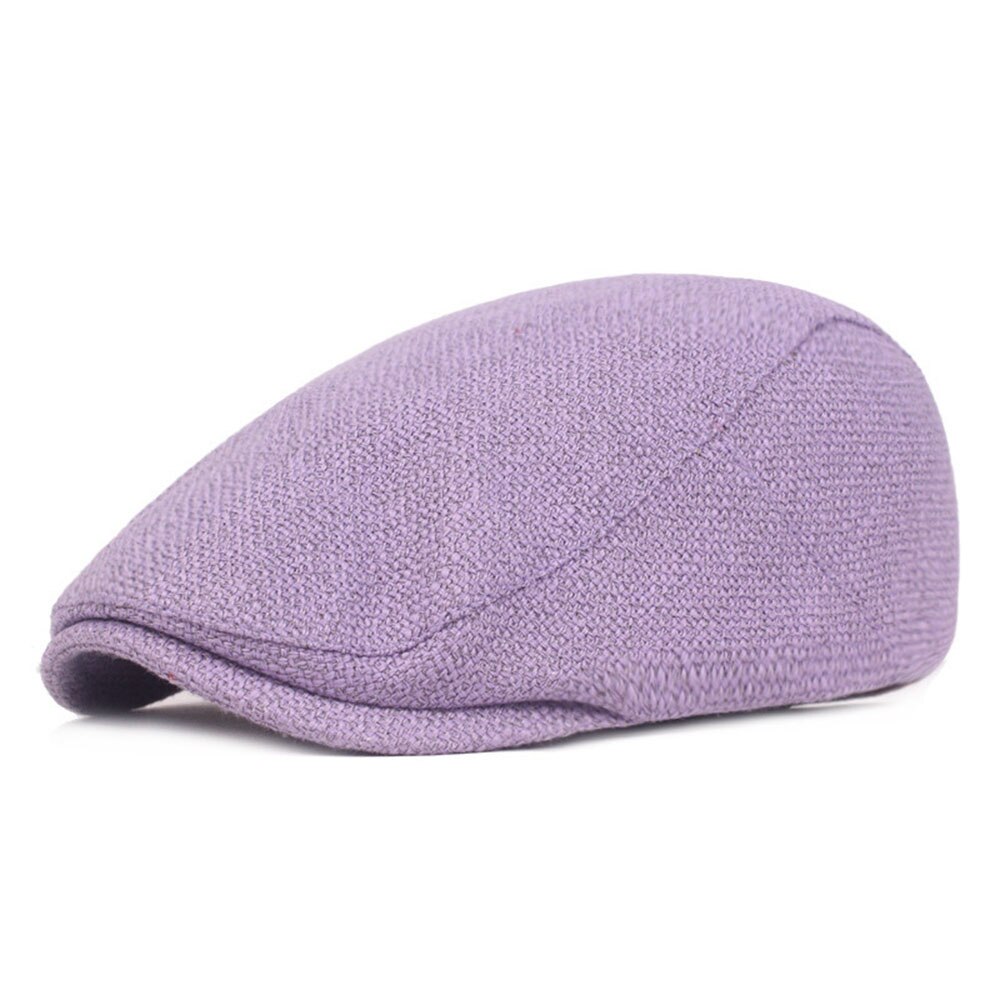 Hommes coton lin béret chapeaux pour femmes Vintage décontracté unisexe solide béret casquettes visière extérieur voyage casquette plate: purple