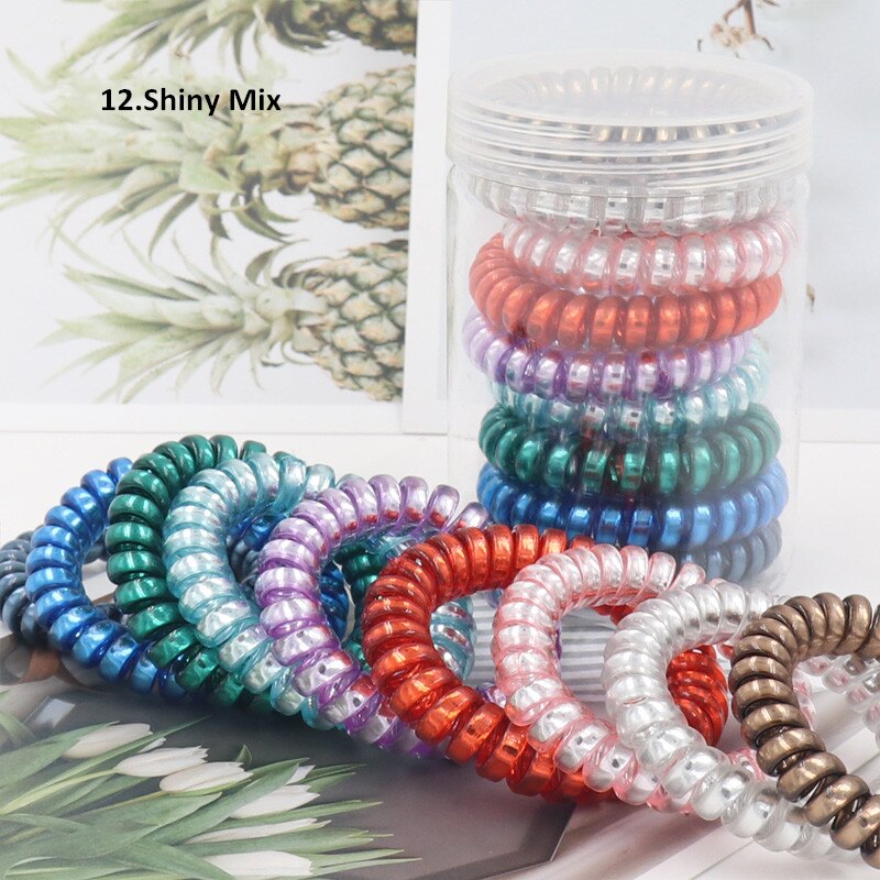 Big Grosso Plástico Elástico Cabelos para Mulheres, Multi Cores, Fio de Telefone, Bandas De Borracha, Stretchy Ponytail, Personalidade Presente, 9Pcs: Cinza claro