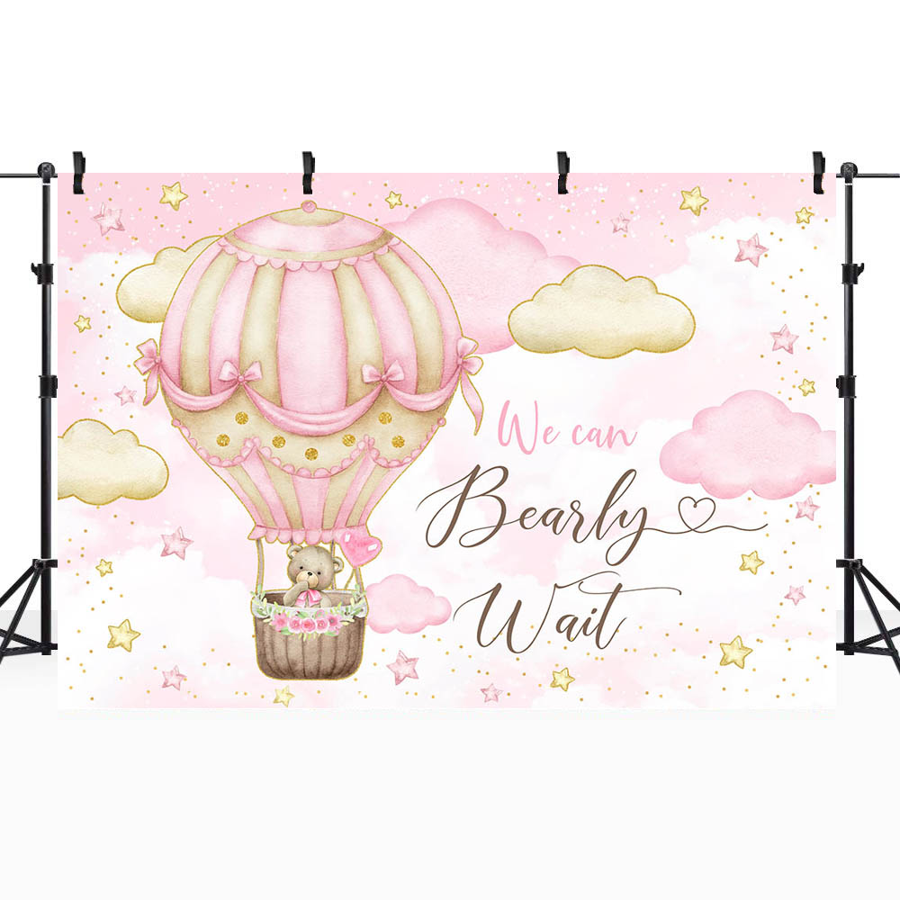 Mocsicka Baby Shower sfondo rosa mongolfiera orso ragazza benvenuto decorazione del partito possiamo perlamente attesa foto sfondo Banner
