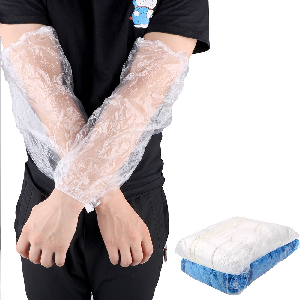 100 Stks/pak Lange Mouw Waterdicht En Olie-Proof Huishoudelijke Schoonmaakproducten Wegwerp Arm Mouwen Met Elastiek