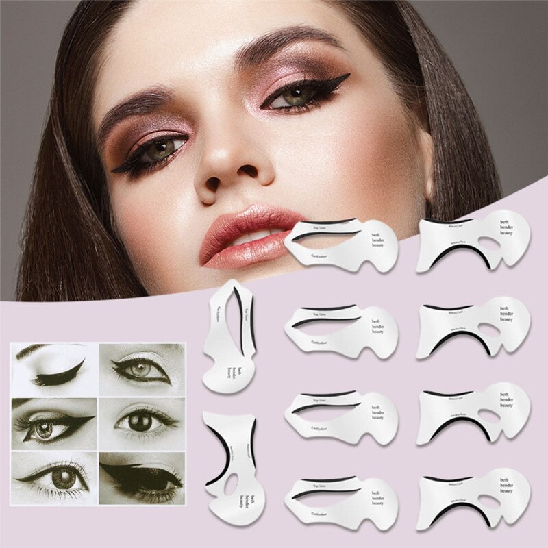 10Pcs Pro Wenkbrauwen Template Kaart Eyeliner Stencils Gevleugelde Eyeliner Stencil Modellen Template Shaping Eye Shadow Makeup Tools