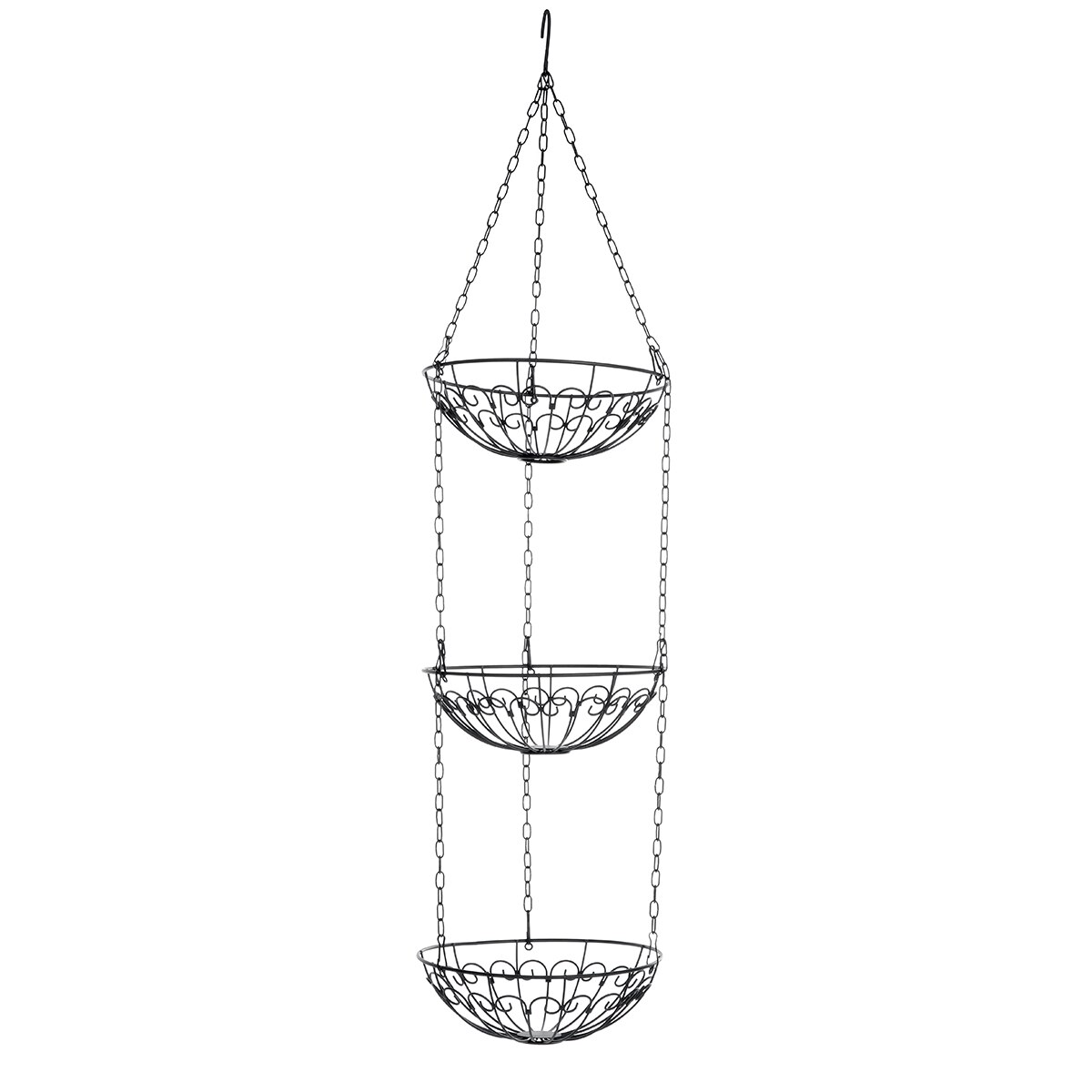3-Tier Metal Delicate Fruit Display Basket Hanging Basket Sturdy Vegetable Rack Vegetable Hanging Basket: Black