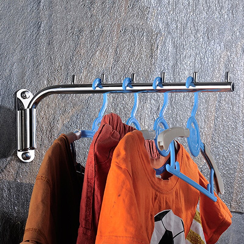Closet Organizer Wall Mounted Kledingrek Ruimtebesparend Corrosiebestendig Kleerhanger Thuis Badkamer Swing Arm Rvs