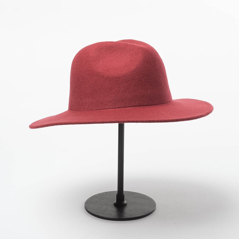 Winter Women Fedora Hat 100% Wool Wide Brim Felt Hats Cap Crushable Pork Pie Hat Female Floppy Church Wedding Bridal Hats: Burgundy