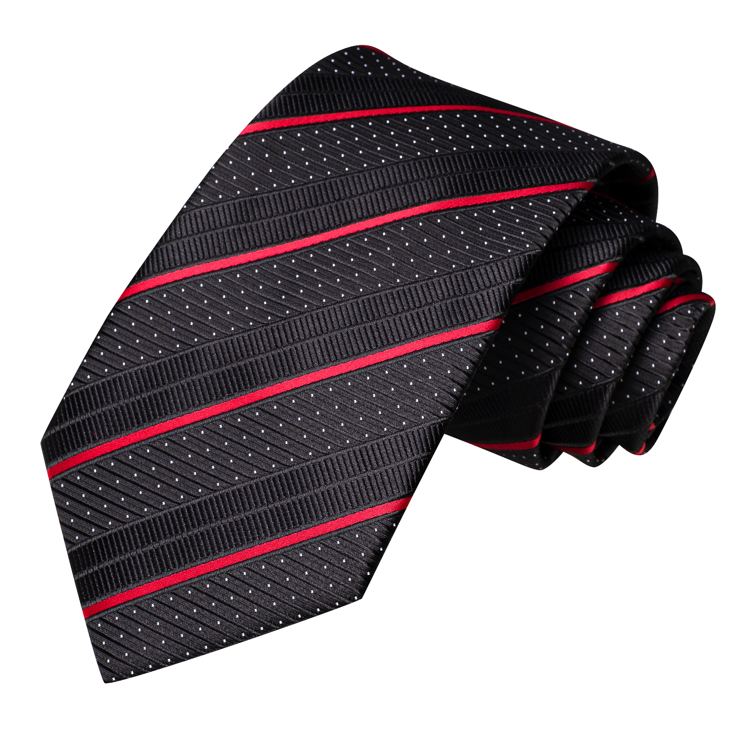 Hi-Tie Black Red Striped Silk Wedding Tie For Men Handky Cufflink Men Necktie Set Business Party