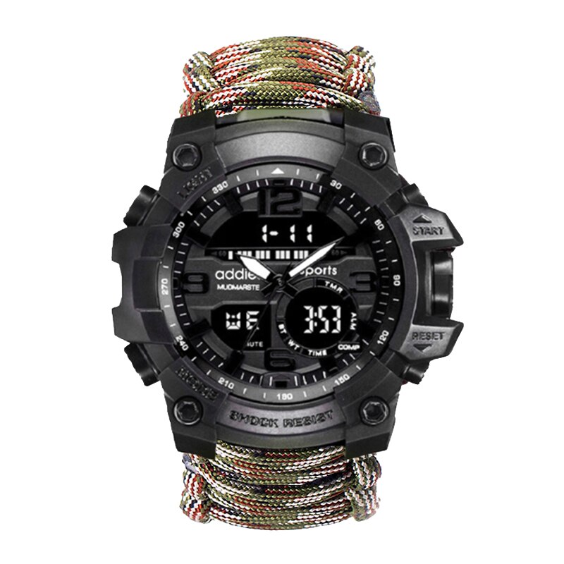 Addies Survival Outdoor Heren Horloge Emergency 50M Waterdicht Kompas Multifunctionele Horloge Digitale Quartz Relogios: Camouflage