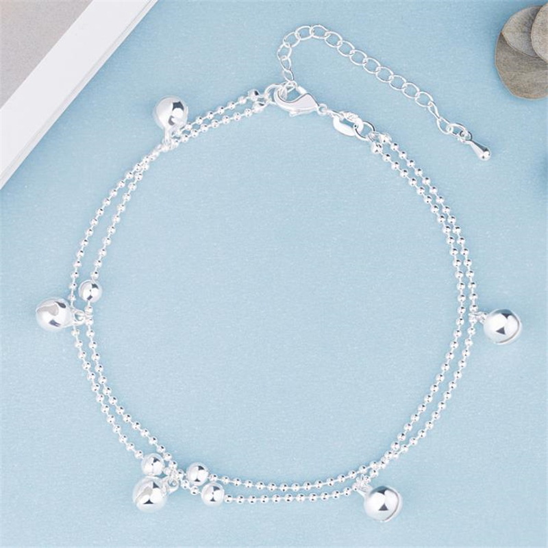 KOFSAC 925 Sterling Silver Anklets For Women Beach Party Cute Beads Chain Bells Bracelets Foot Jewelry Girl