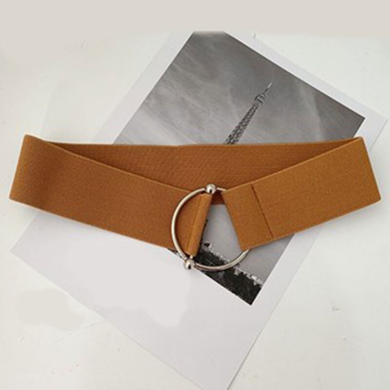 Brett midjebälte dam elastisk korsett midja metallspänne casual midjeband stretch kvinnor klänning bältestillbehör: Kamel