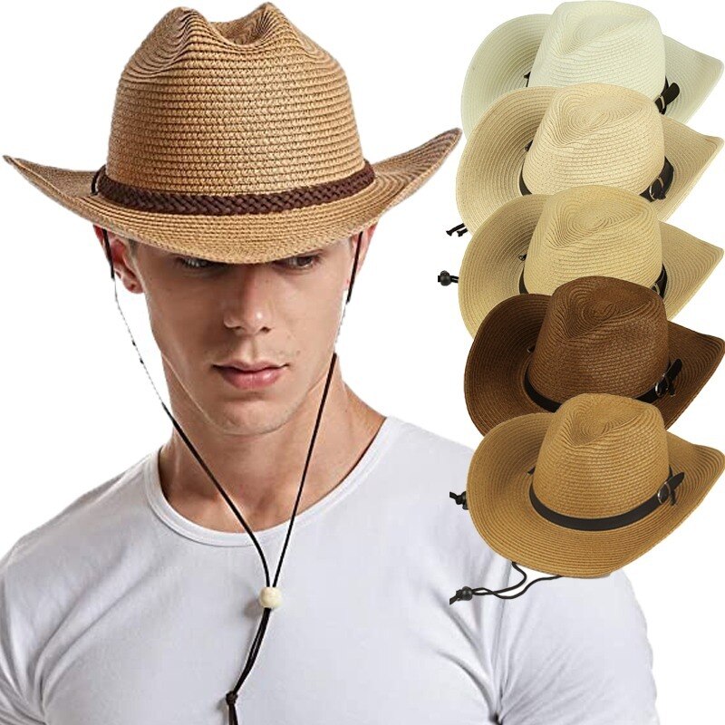 Cowboy Panama Hat Summer Straw Woven Sun Hats for Women Men Beach Straw Hat UV Sun Protection Travel Cap Chapeu Feminino