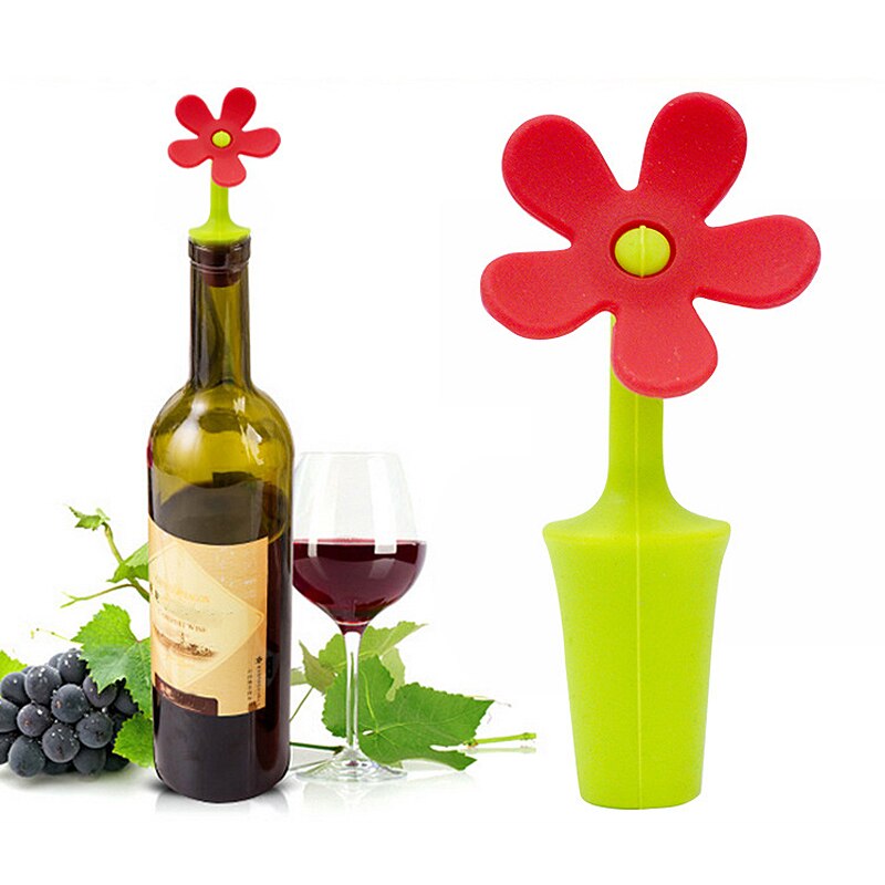 1 Stuk Kleur Willekeurige Bloemvorm Wijn Stopper Siliconen Wijn Champagne Flessenstop Voor Home Kitchen Bar
