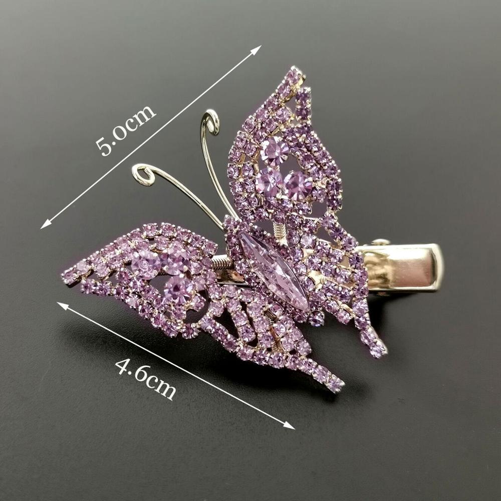 Brilhante Cheio de Cristal Cor Prata Borboleta Grampos de Cabelo para Meninas Crianças Barrette Grampos de cabelo Da Noiva Acessórios Do Cabelo Do Casamento Jóias: 5 purple