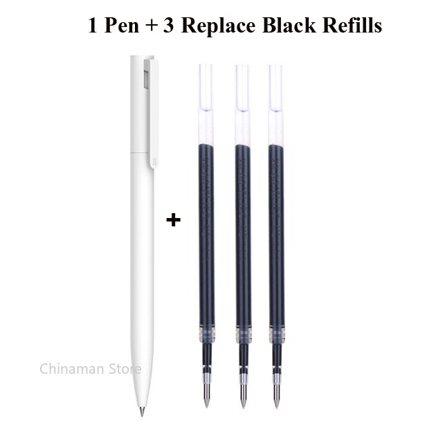 Original Xiaomi Mi Gel Pen 0.5mm Black Refill No Cap Bullet Pen Smooth Switzerland MIKRON Nib Japanese Ink OEM Blue Refills: 1pen 3black refills