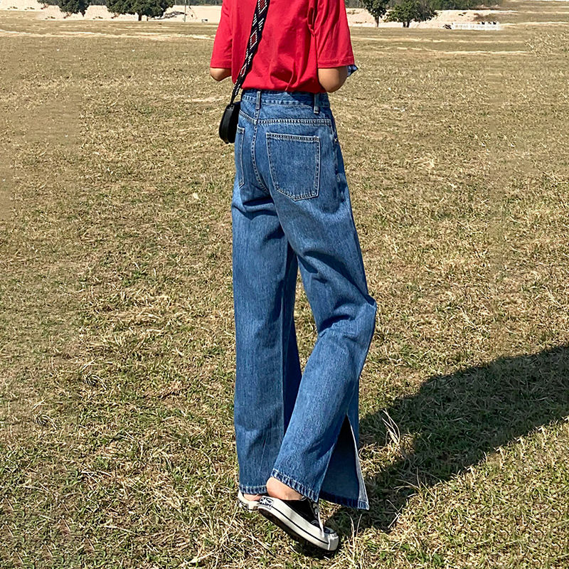 Zomerse gescheurde jeans voor dames, hoge taille denim jeans, harembroek voor dames, coole wijde pijpen, lange blauwe broek