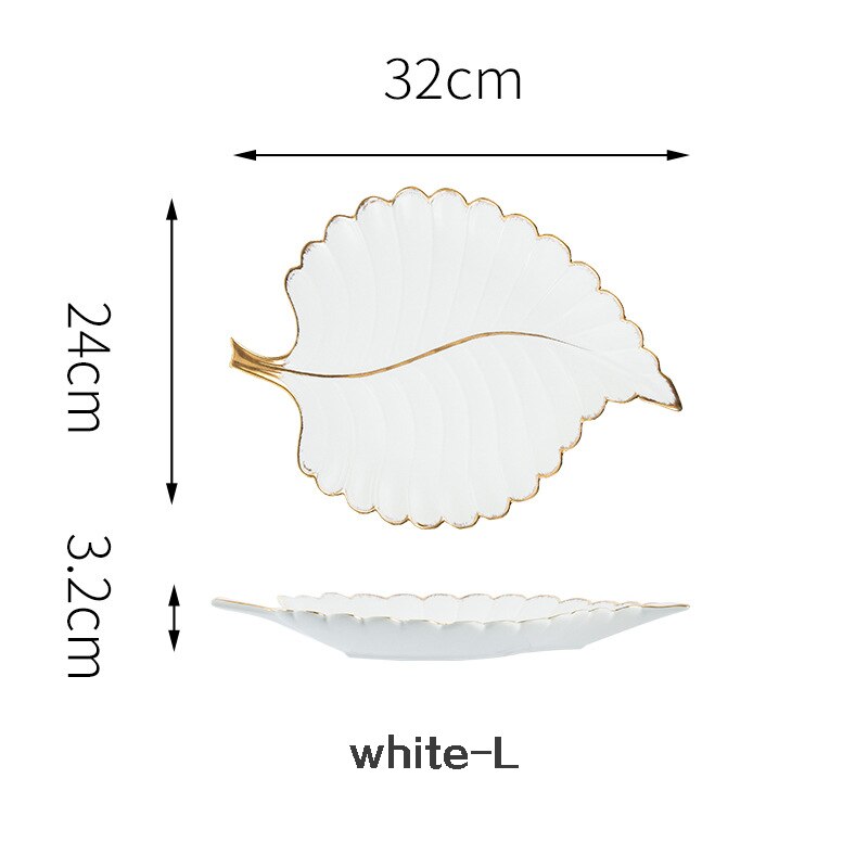 Luxus Keramik Teller Ablage mit Gold Rand Grün Blatt Gold Feder Schmuck machen-hoch Pinsel Lagerung Dekorative Sushi Platte: 32cm Weiß