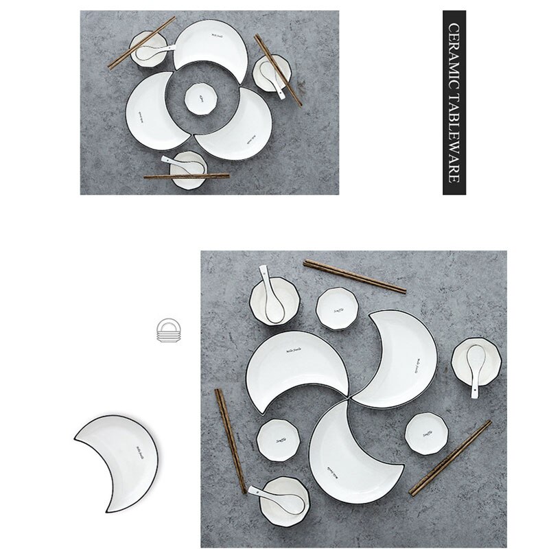 Ceramic Tableware Moon Shape Plate Set Kitchen Accessories Food And Fruit Sara Dishes For Dinner Cutlery