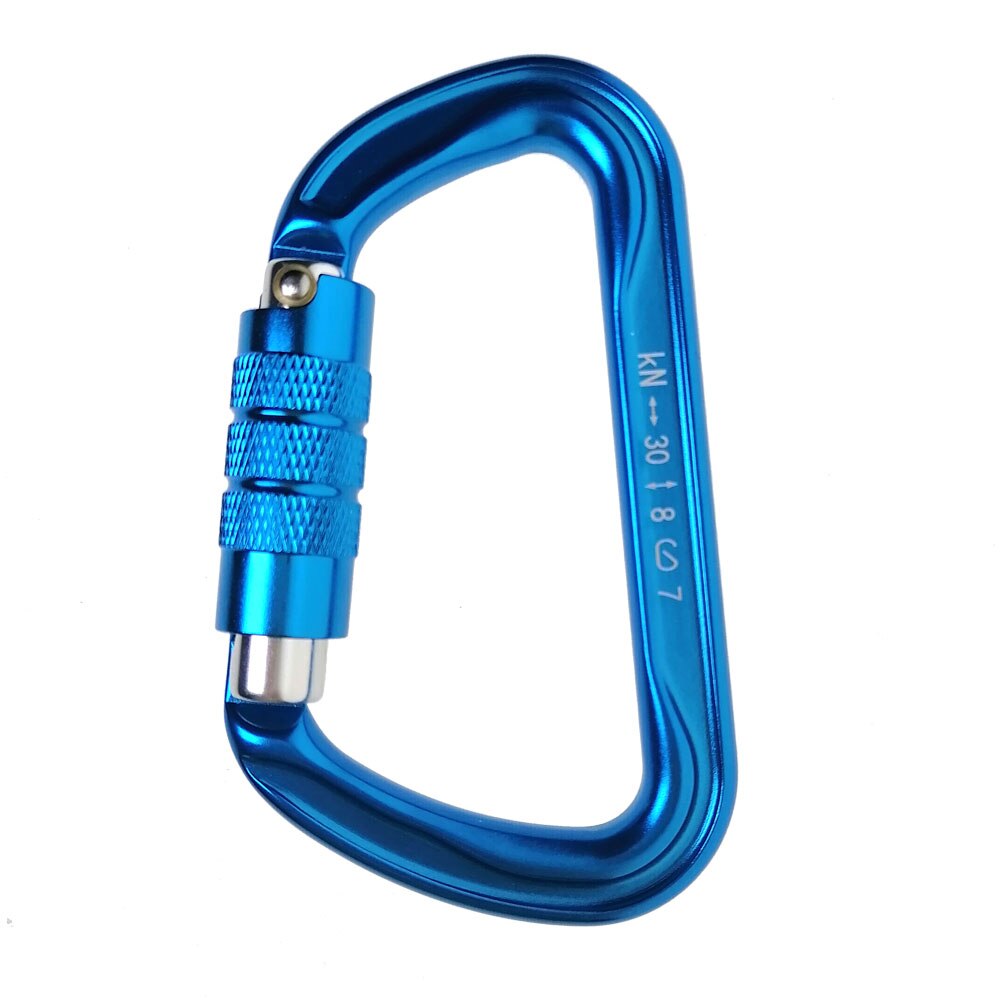 30KN Rock Climbing Auto Locking Carabiner Blue D-shaped Master karabiner Hook For Climbing Caving Mountaineering Arborist Tree