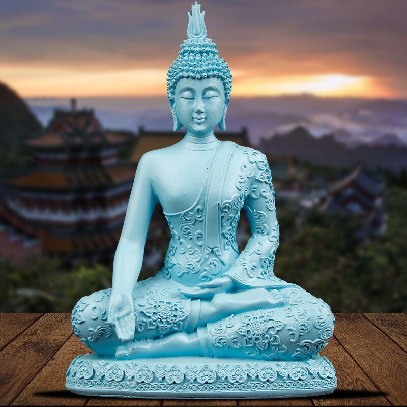 [vip] thailand blå buddha statue ornamenter indisk buddha skulptur feng shui harpiks tilbehør til hjemmedekorasjon: En